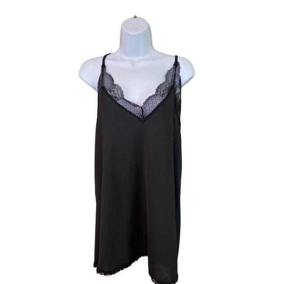 Womens Camisole Top Black Lace Trim V-Neck Adjustable Straps Whimsy Goth - Picture 1 of 6